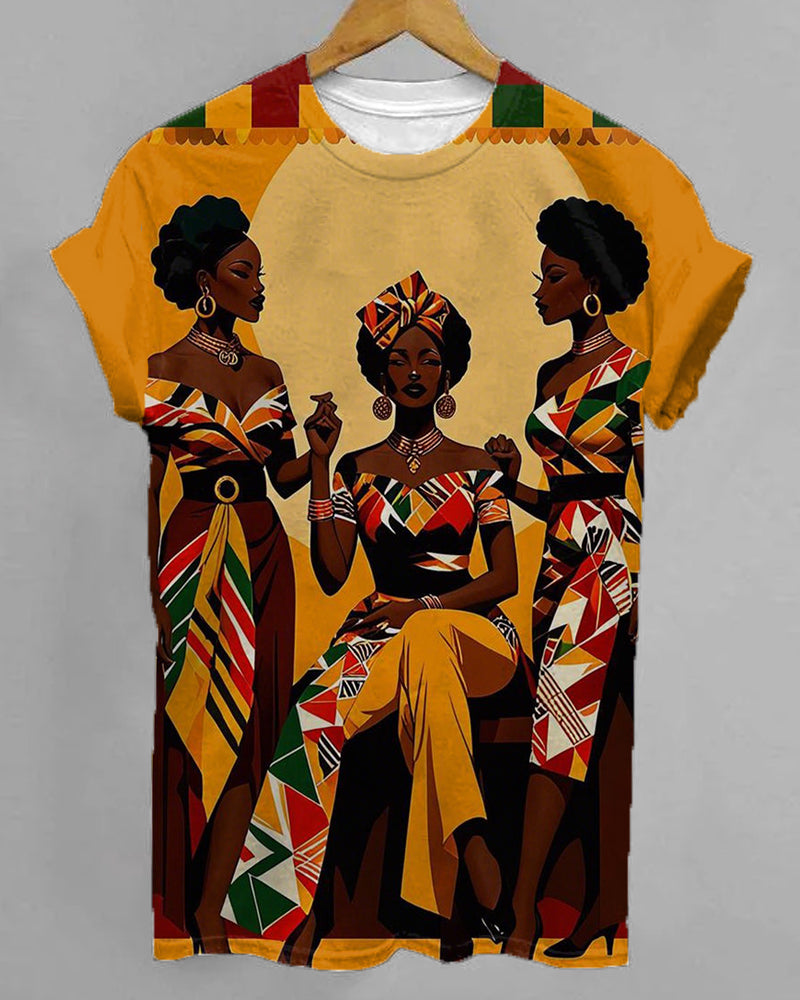 Juneteenth black ethnic retro color matching print short-sleeved T-shirt