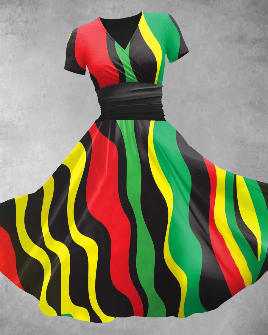 V Neck Rasta and Jamaican Maxi Dress