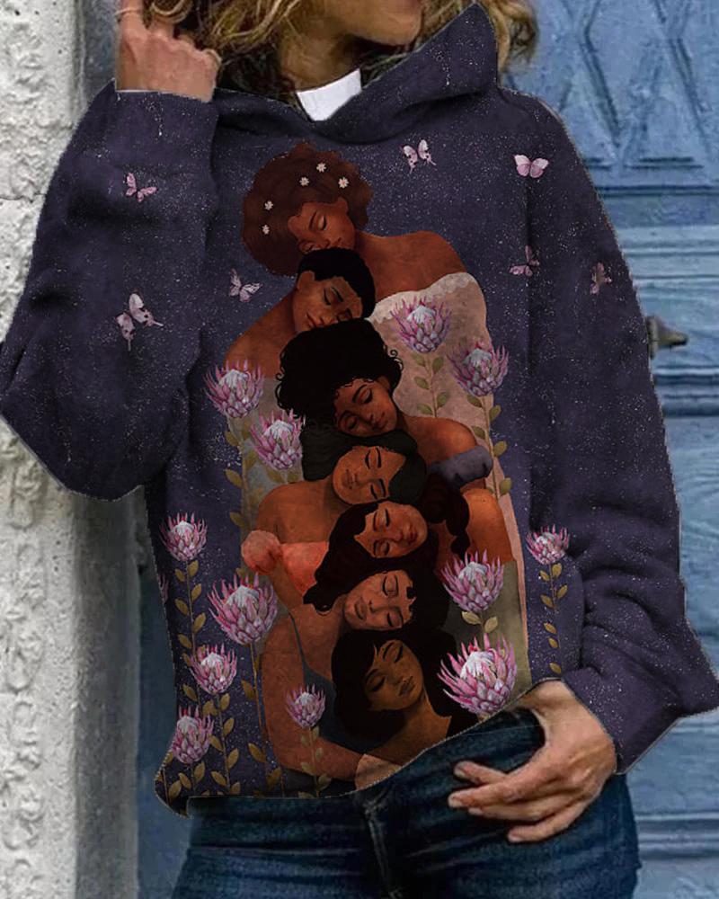Casual Lettering Black Women Print Hoodie