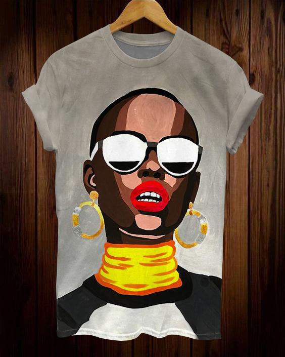 Gold Necklace Bald African Girl Art Short Sleeve Tshirt