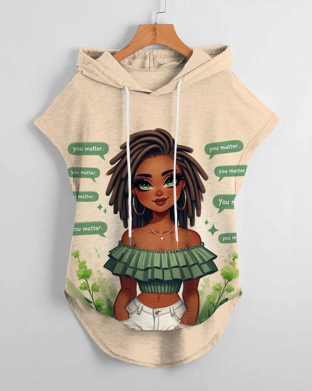 Brown Girl Keep Shining Low Hem Drawstring Hooded Tee