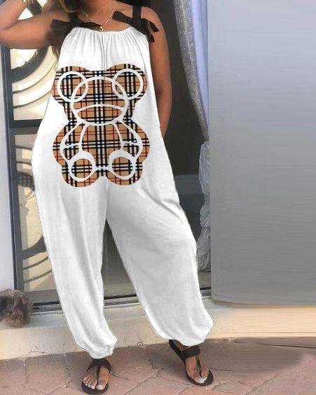 Cute Plaid Brown Bear Women's Jumpsuit