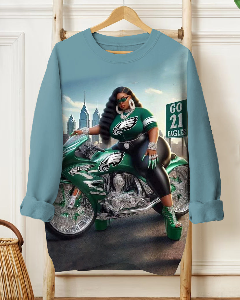 Rugby Motorcycle Girl Long Sleeve Sweatshirt