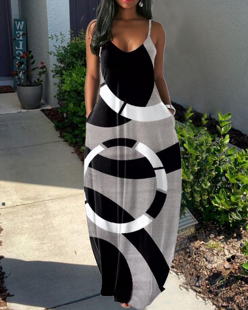 Sling Simple Contrasting Geometric Print Dress