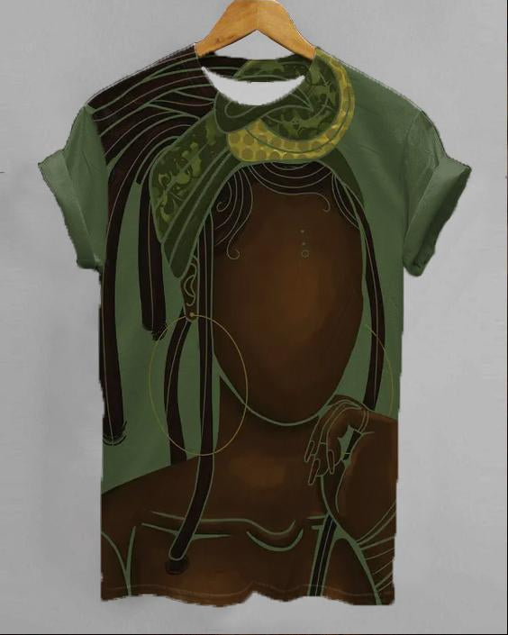 Black Girl Dreadlocks Art Color Match Crew-neck T-shirt for Women