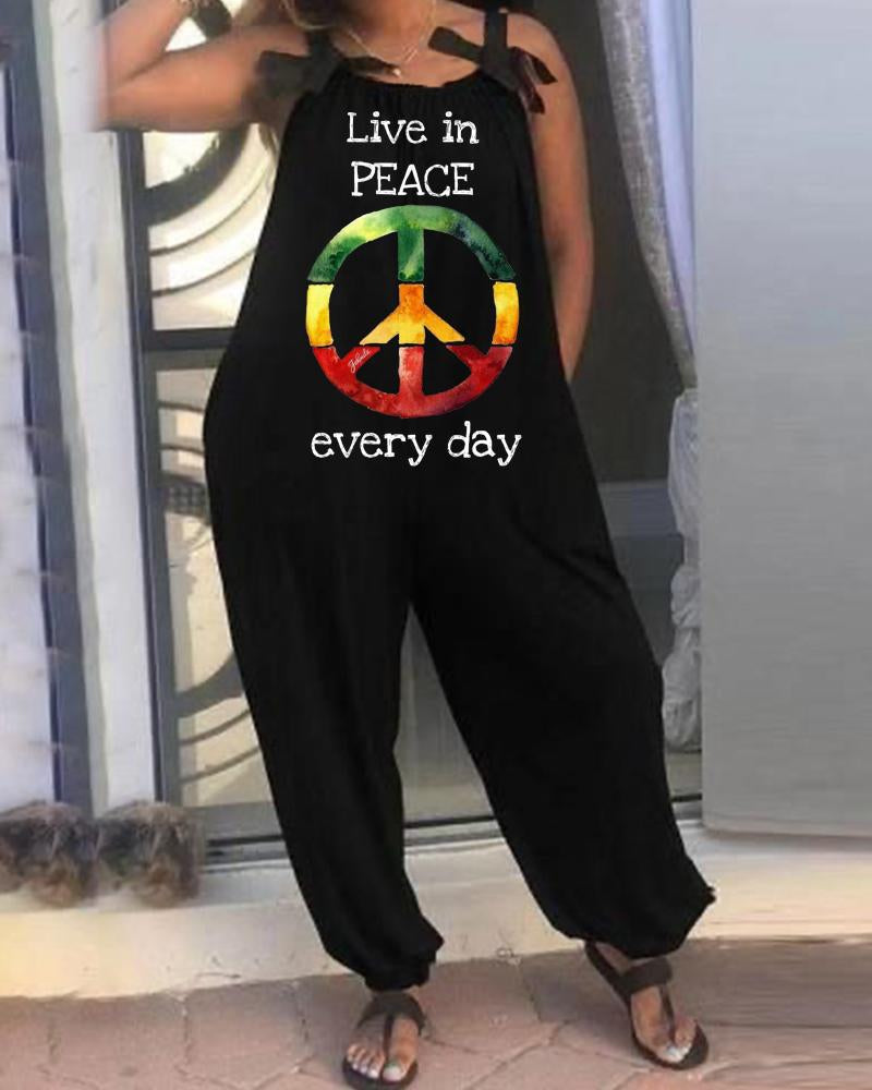 White Letters Colored Icons Printed Women's Jumpsuit