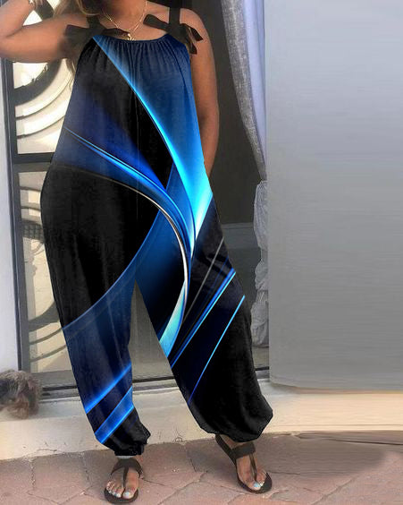 Blue Fluorescent Ripples Women's Jumpsuit