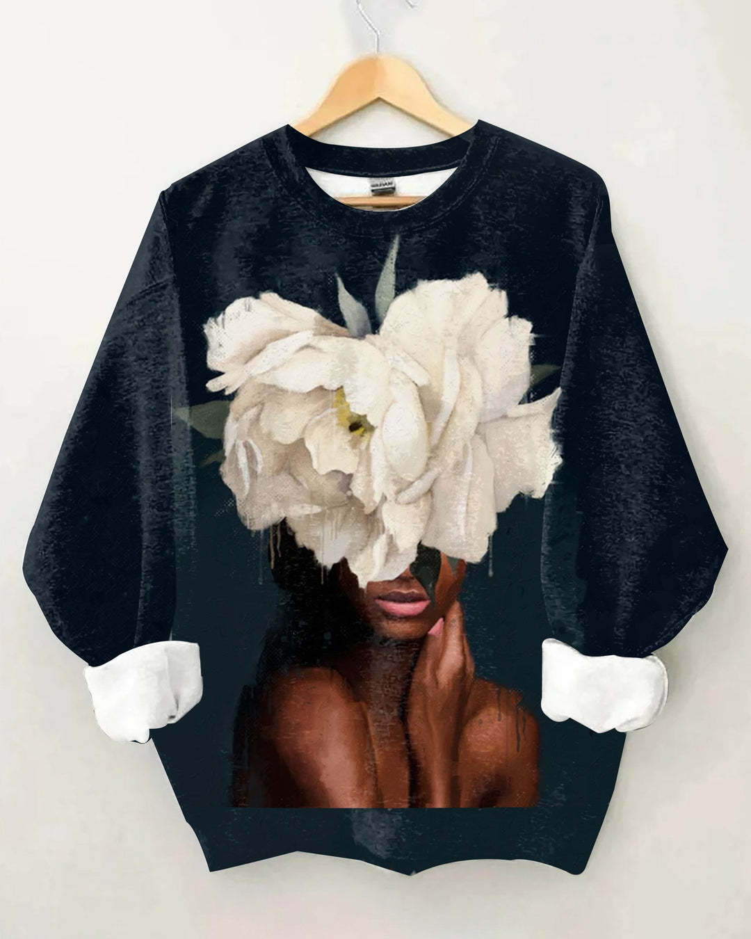 Black Girl With Flower Art Long Sleeve Sweatshirt