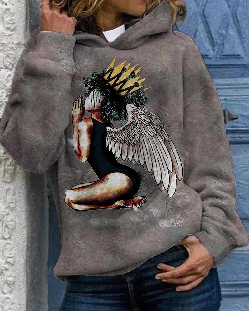 Personalized black girl angel print hoodie