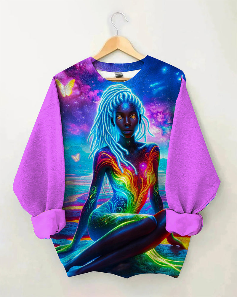 Fluorescent Colored Black Girls Round Neck Long Sleeve Sweatshirt