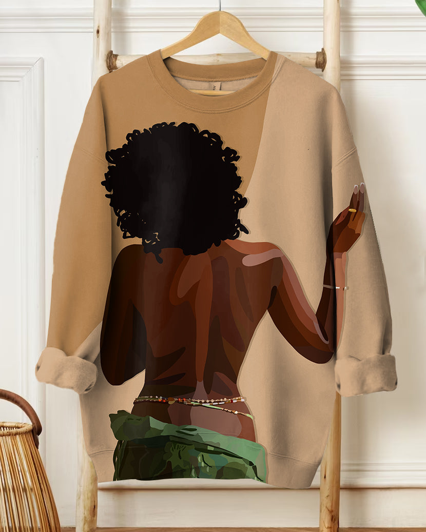 Women's Fashion Casual Art Back Prints Long-sleeved Sweatshirt