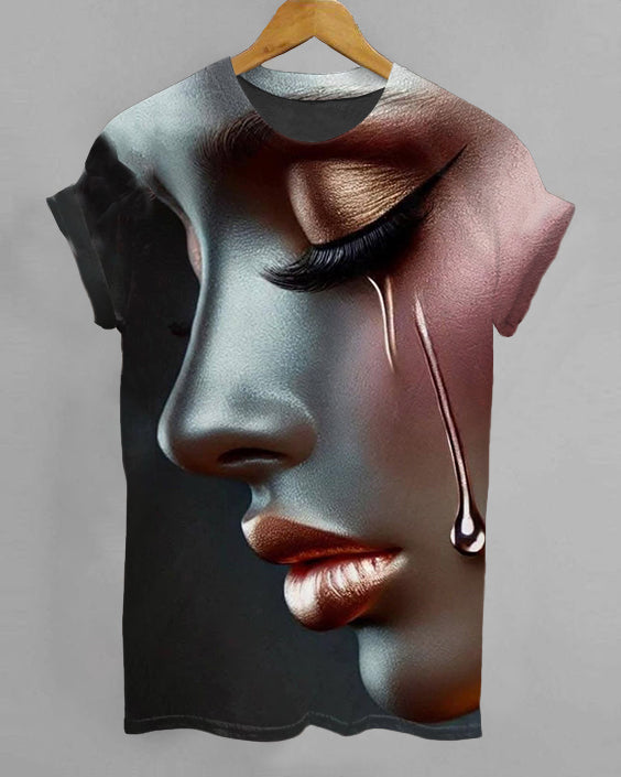 Girl Tears Art Crew Neck Short Sleeve T-shirt