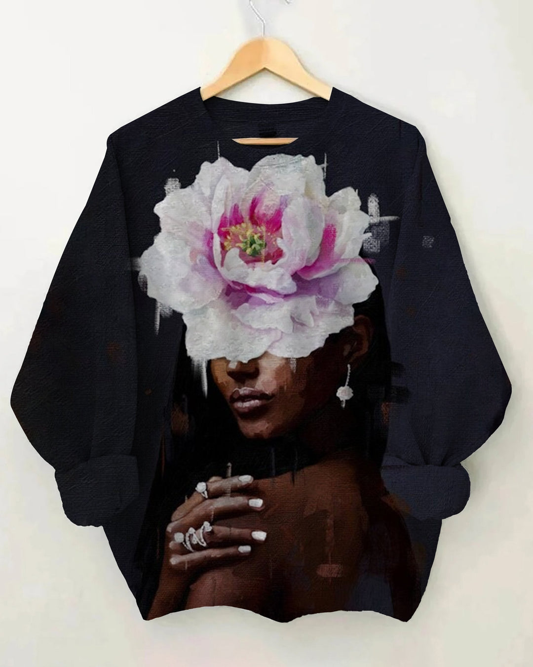 Brown Women Peony Art Long Sleeve Sweatshirt