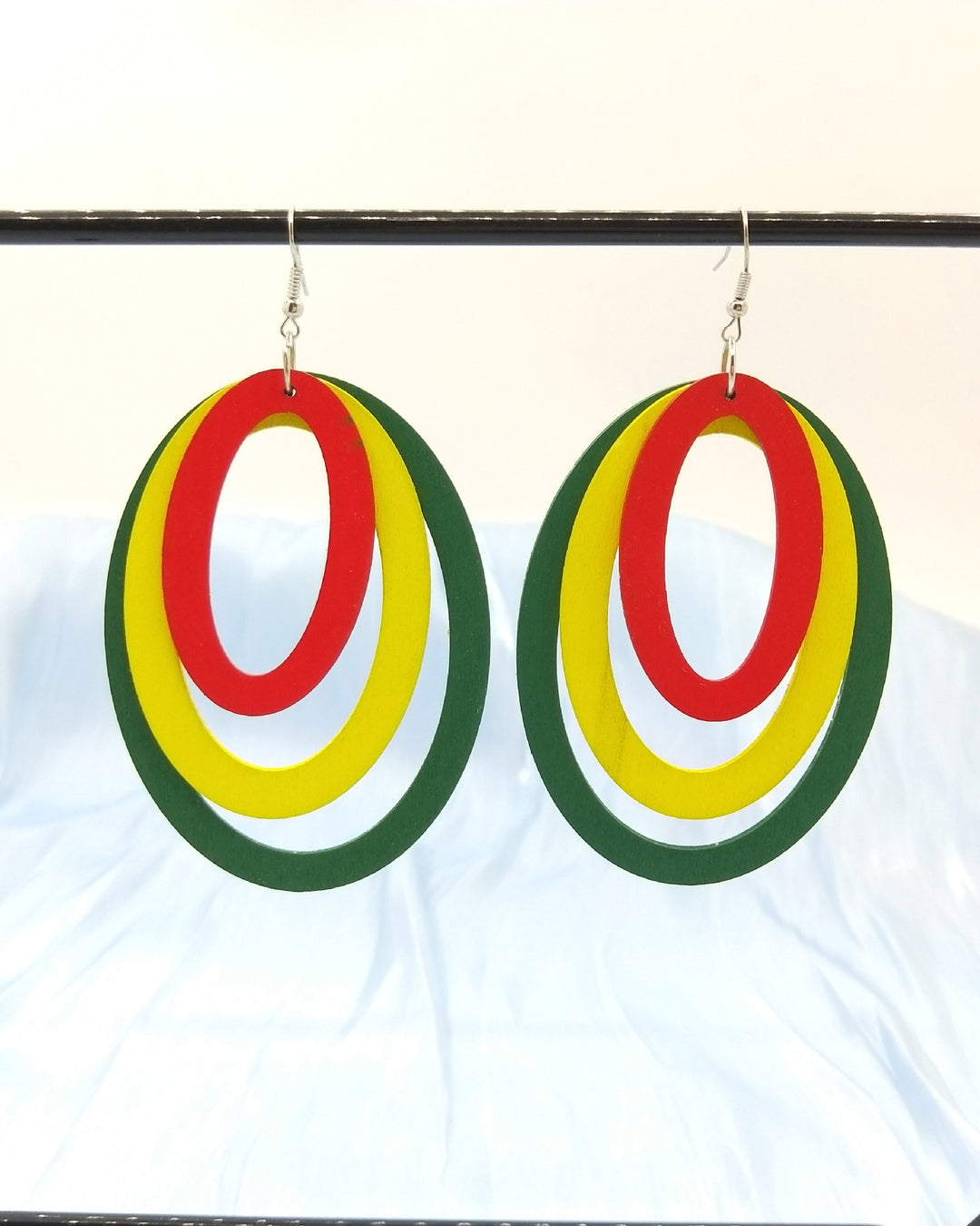Reggae Oval Contrast Wooden Earrings