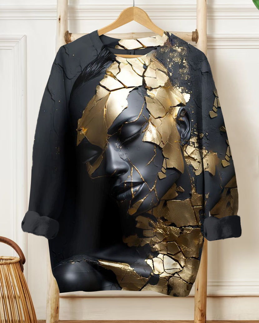 Golden Geometric Square Art Woman Long Sleeve Sweatshirt