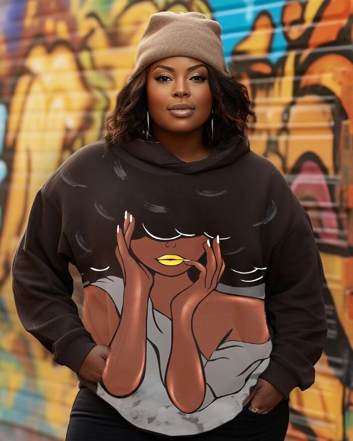 Cartoon Brown Girl Long Sleeves Hoodie
