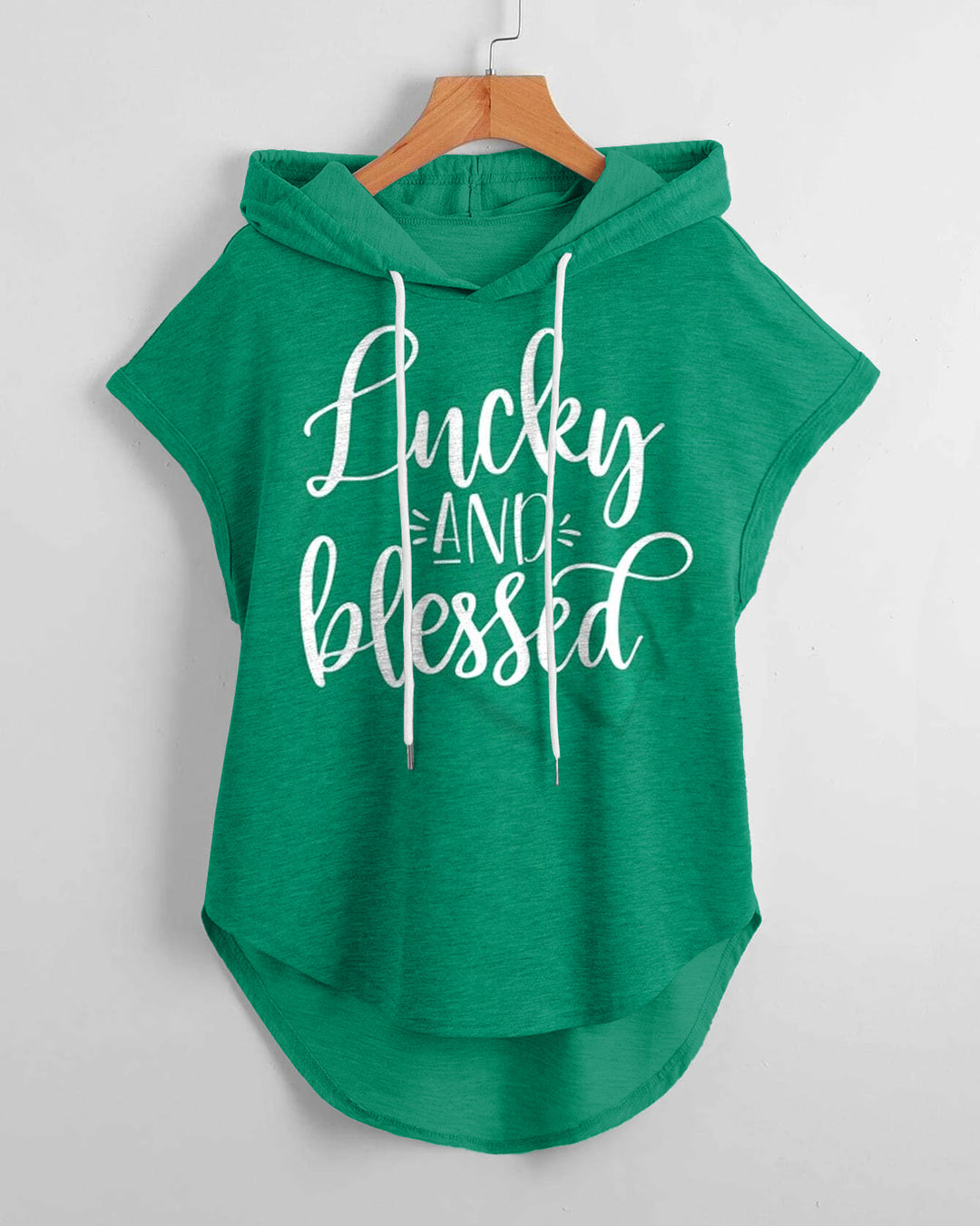 Lucky And Blessed Drawstring Hooded Tee