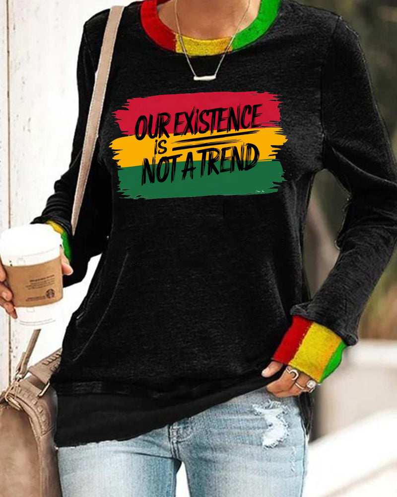 Black History Month Contrast Lettering Casual Long Sleeve Crewneck Top