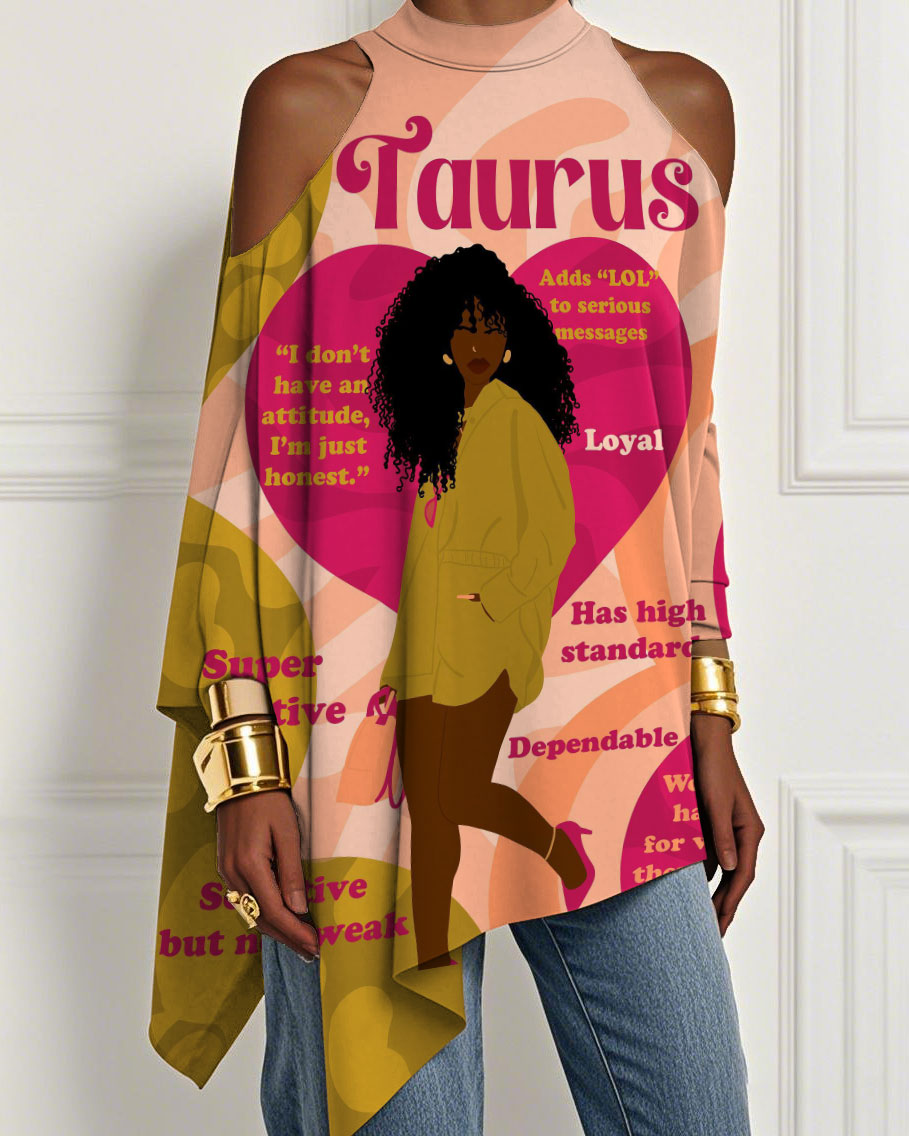 Taurus Girly Season Illustration Irregular Off-shoulder Top