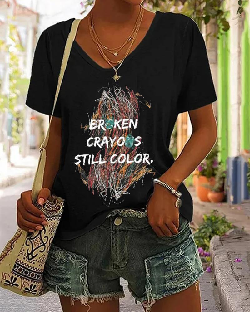 Broken Crayons Still Color Print T-Shirt