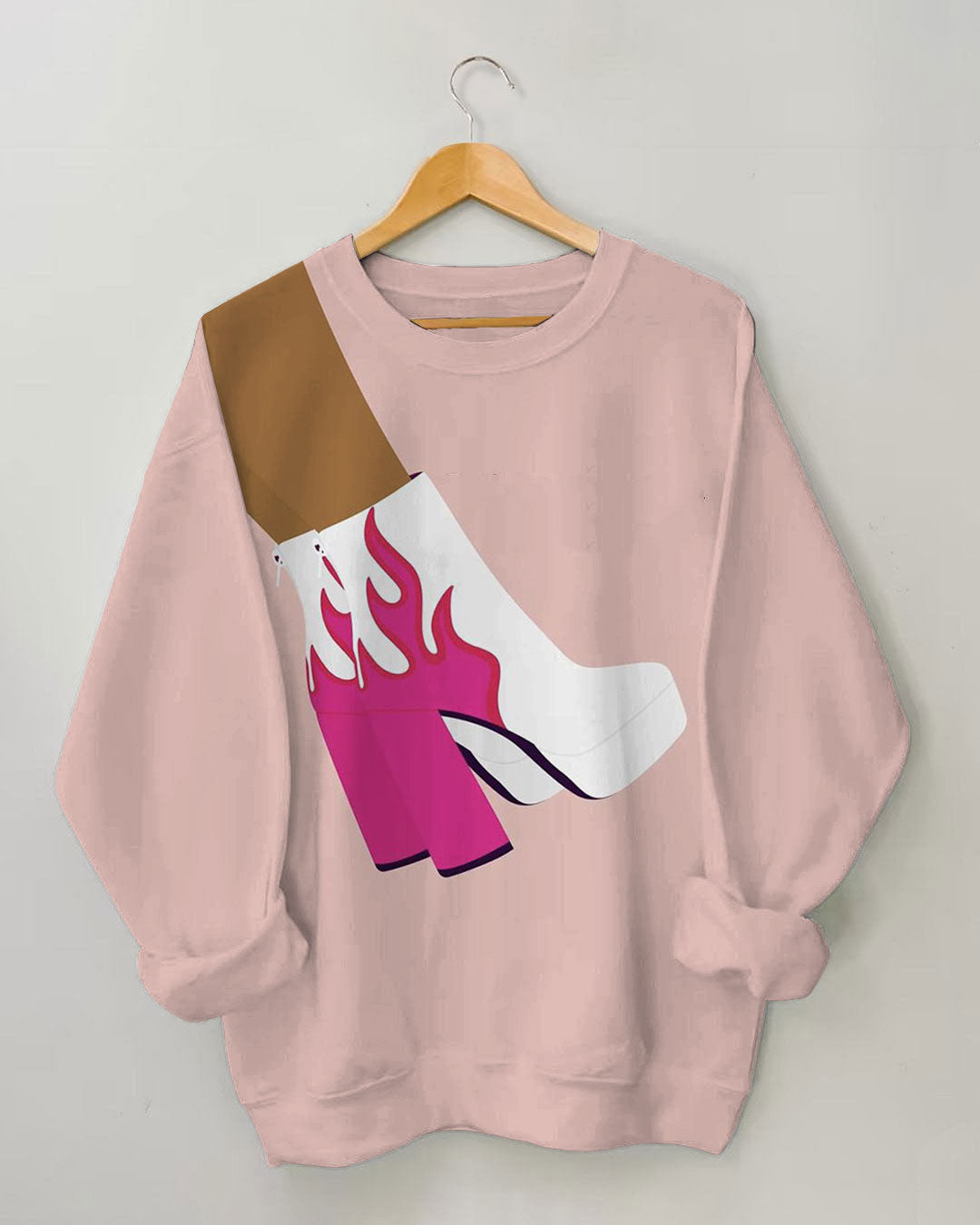 Fashion Fire High Heel Boots Print Long-sleeved Sweatshirt