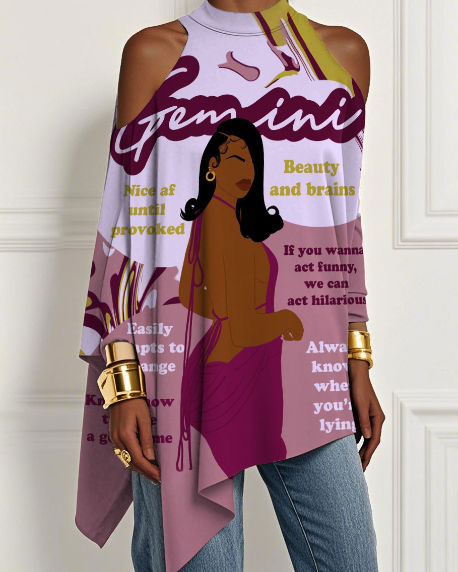 Gemini Girly Season Illustration Irregular Off-shoulder Top