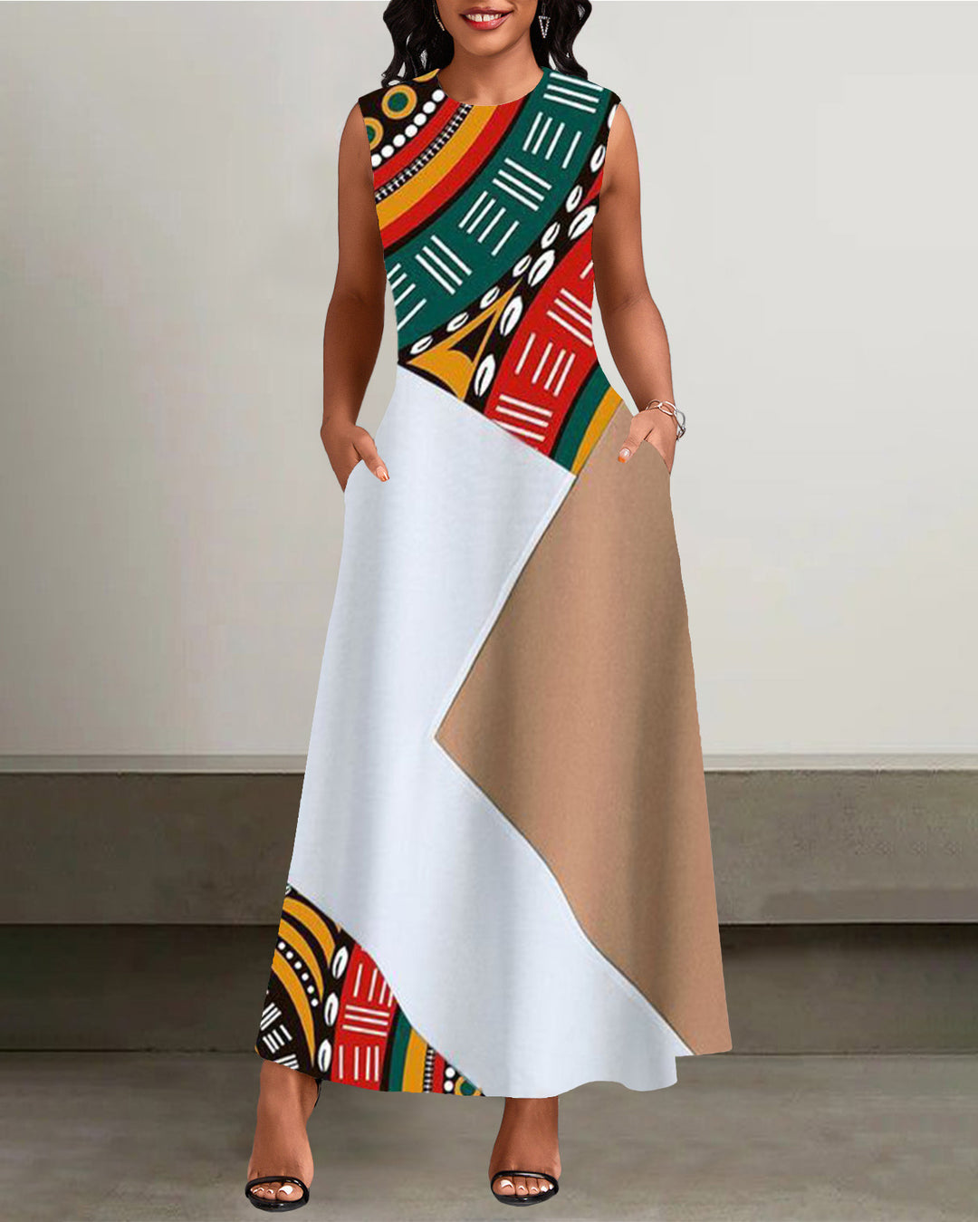 Totem Patchwork Color Blocks Pockets Casual Dress