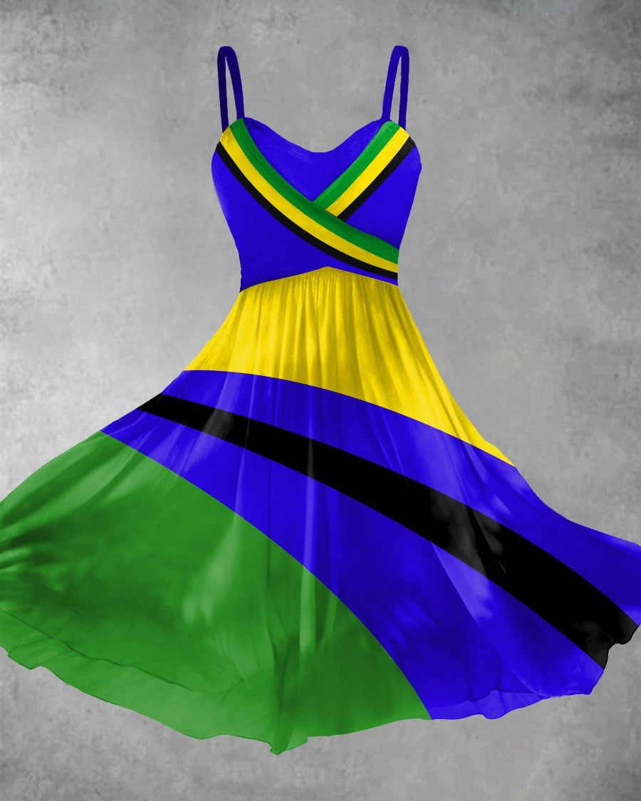 Jamaican Contrast Stripes Suspender Dress