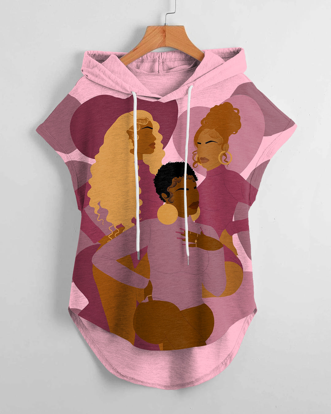 Black Sisters Drawstring Hooded Tee
