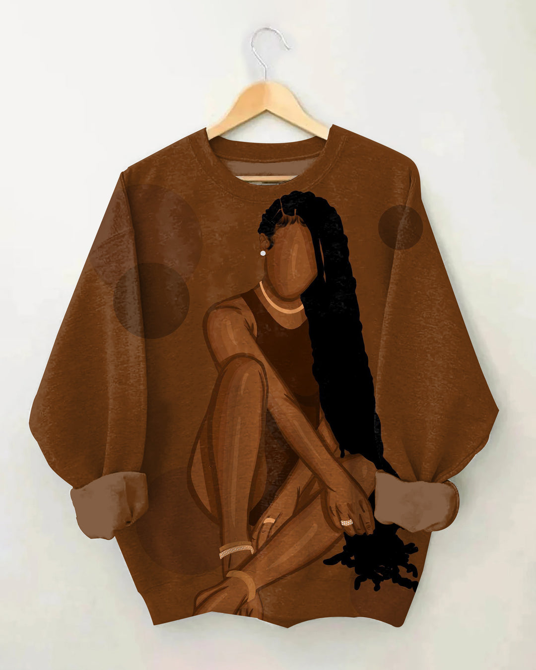 Long-haired Brown Girl Illustration Long Sleeve Sweatshirt