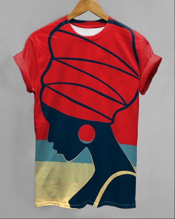 Black Girl Color Contrast Printed Women's Round Neck Short Sleeve T-shirt