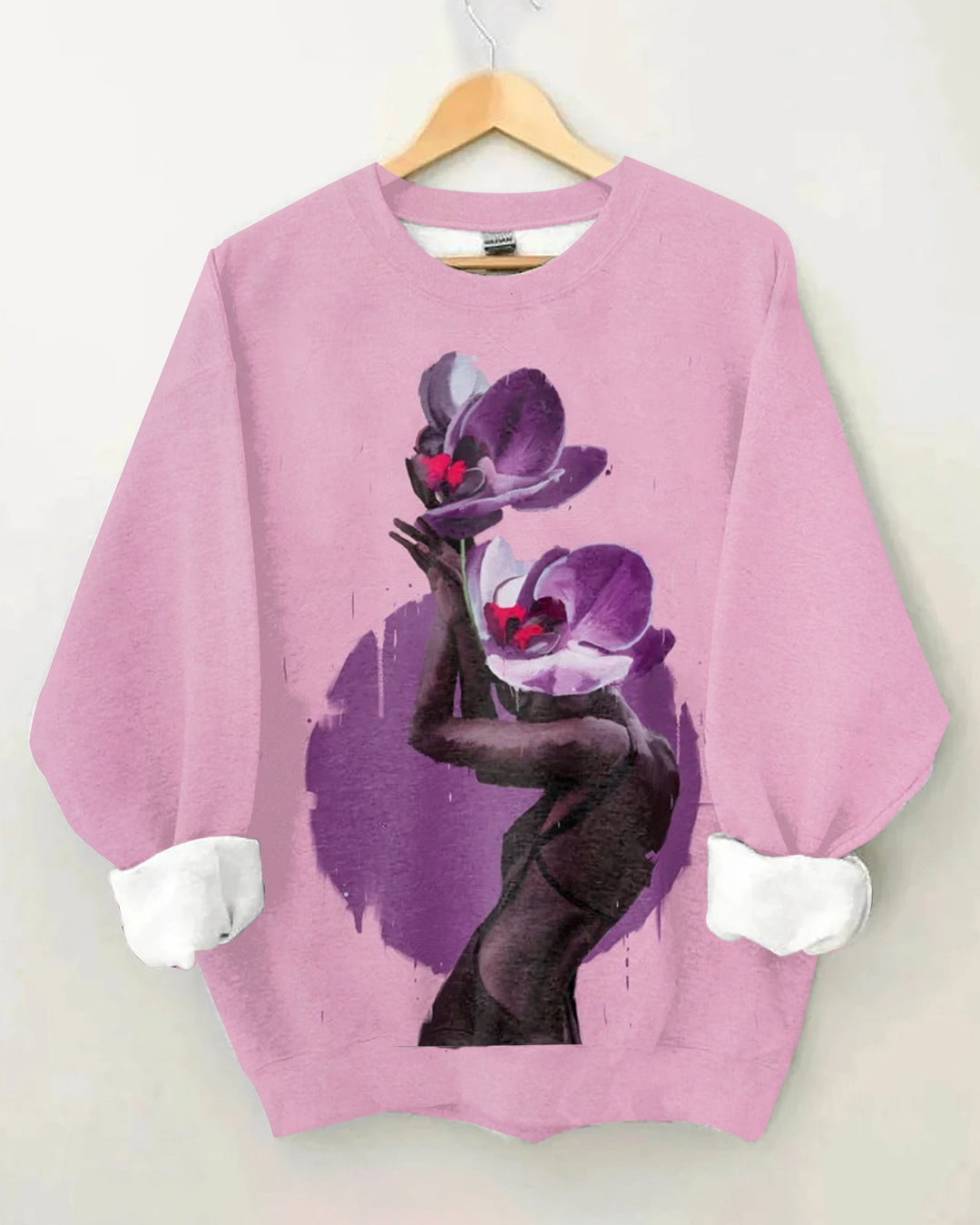 Black Woman Phalaenopsis Art Illustration Long Sleeve Sweatshirt