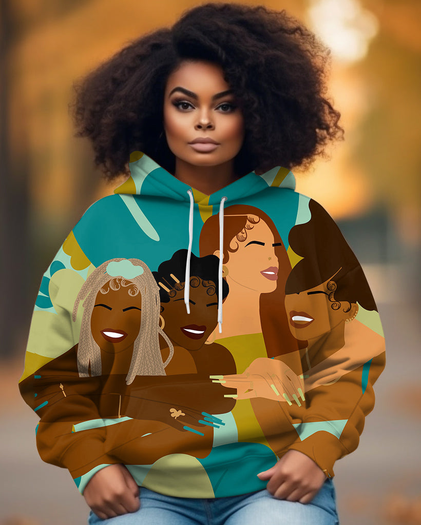 Black and Brown Sisterhood Friendship Long-sleeved Hoodie