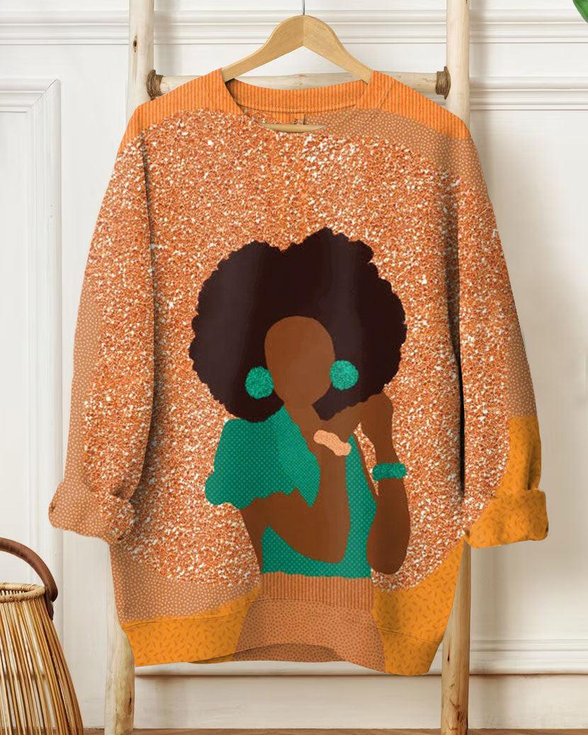 Women's Fashion Casual Afro Girl Colorful Print Long Sleeve Sweatshirt