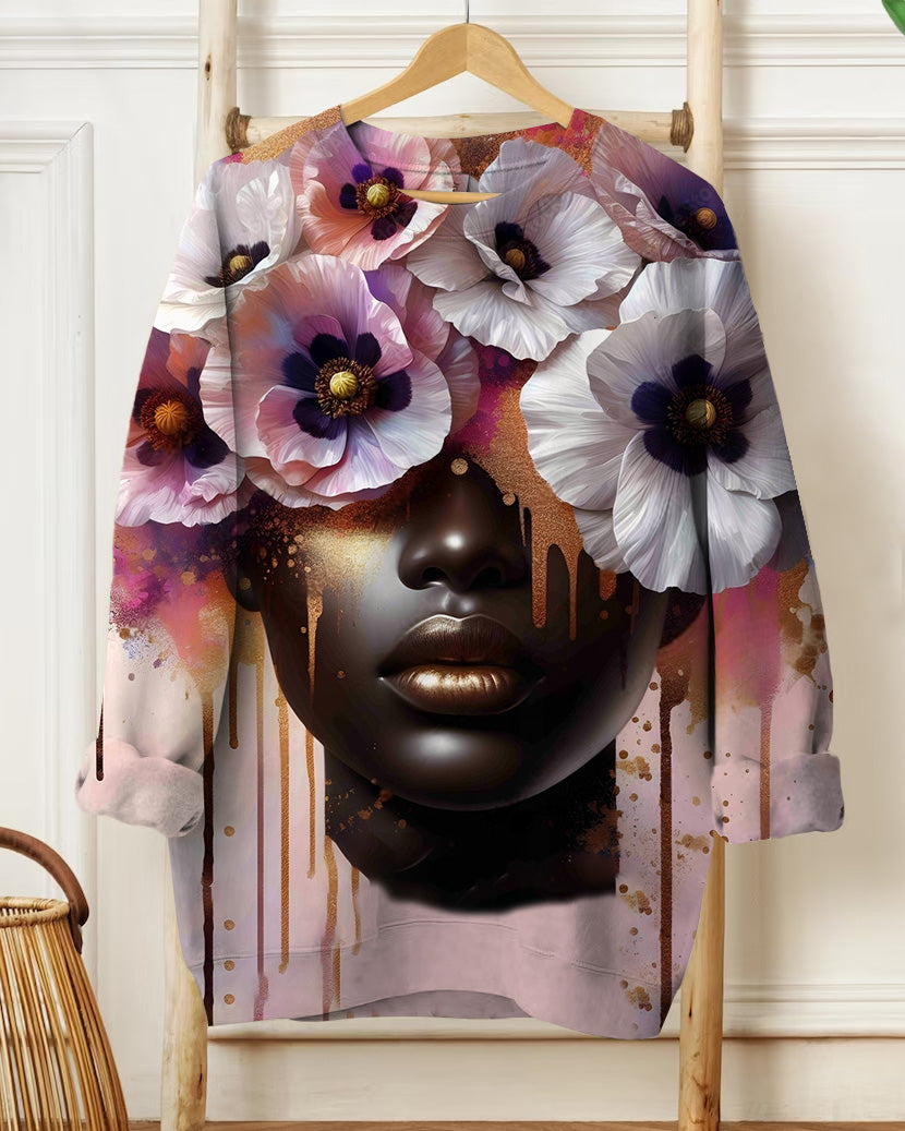 Art Portrait Illustration Printed Long-Sleeved Round-Neck Sweatshirt