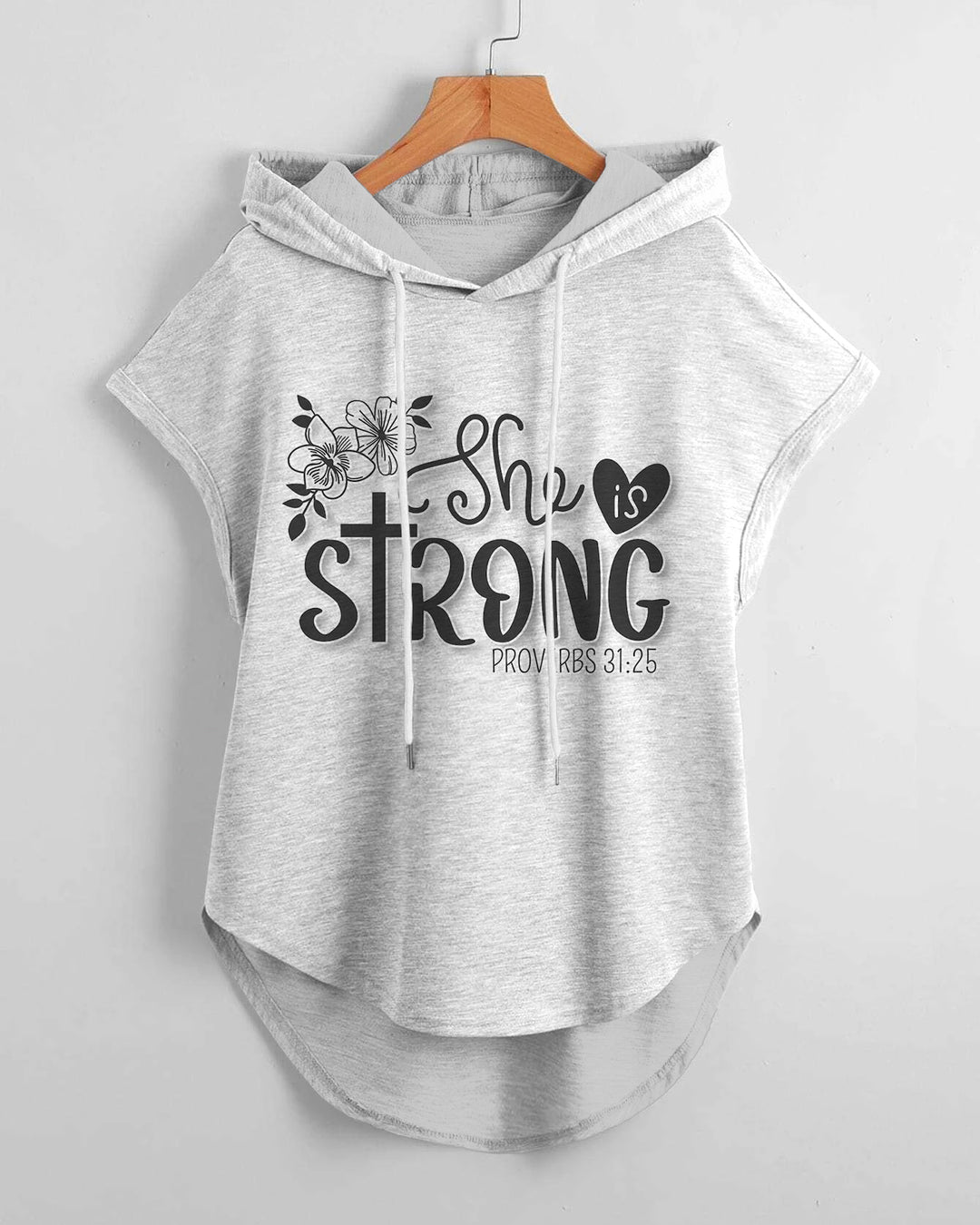 She Is Strong Drawstring Hooded Tee