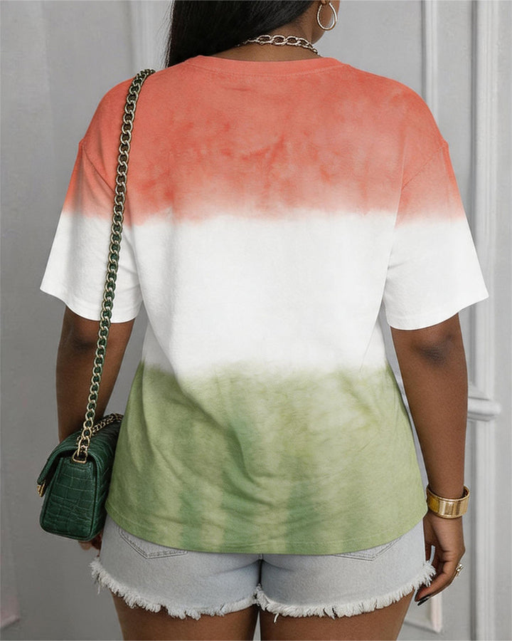 Red, Yellow And Green Gradient Juneteenth 2026 Free Theme Printed Round Neck Short Sleeve T-shirt