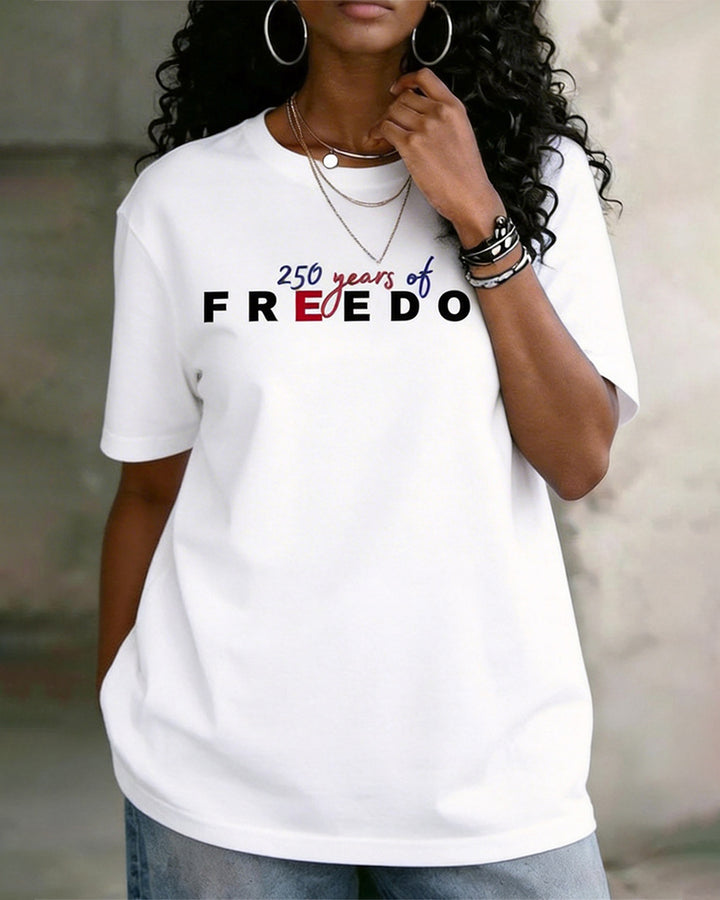 100% Cotton 250 Years Of FREEDOM Letter Print Short-Sleeve Tee