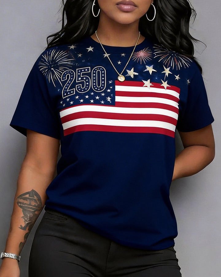 American Flag Striped 250 Anniversary Short Sleeve T-Shirt