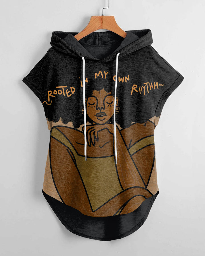Afro Brown Girl Drawstring Hooded Tee