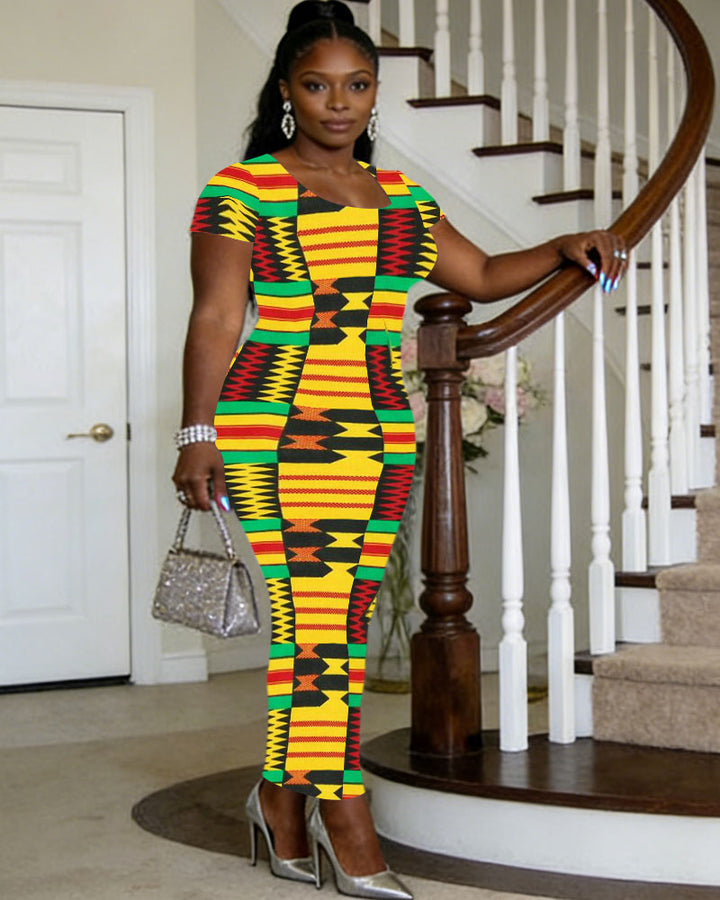 Women's Kent Cloth Geometric Print Crewneck Long Dress