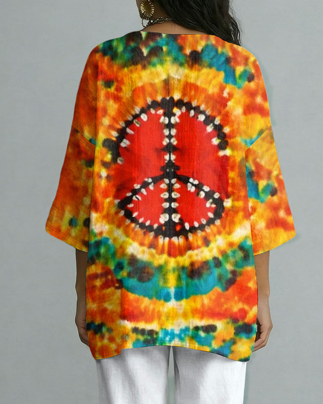 Tie-Dye Pattern Ethnic Print Hemp Shoulder Top