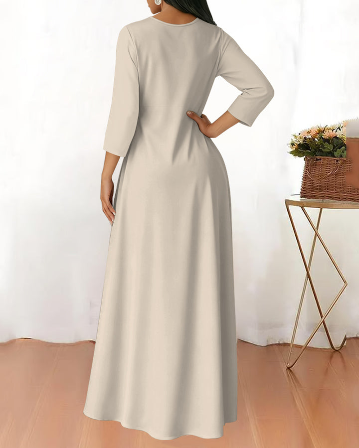 Round Neck Black Woman Art Long Sleeves Maxi Dress