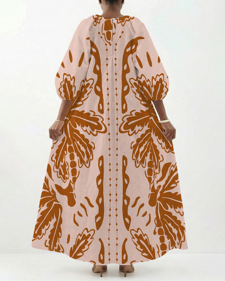 Women's Summer Casual Symmetrical Print V-Neck Long Dress