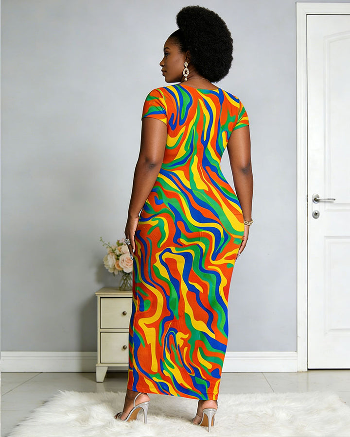 Ethnic Traditional Color Printed Short-sleeved Dress