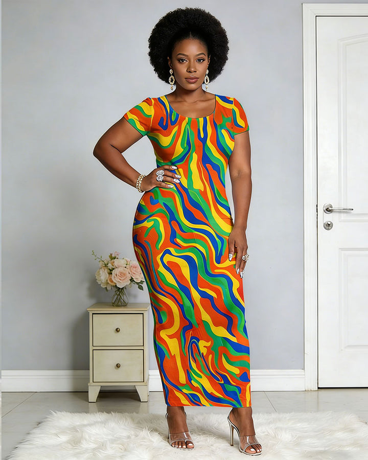 Ethnic Traditional Color Printed Short-sleeved Dress