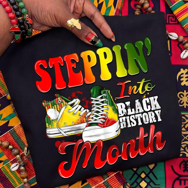 Stepping Into Black History Month Cotton Short Sleeve Tshirt