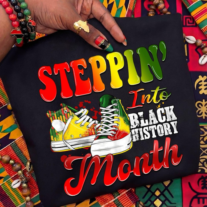 Stepping Into Black History Month Cotton Short Sleeve Tshirt
