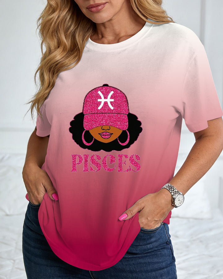 Gradient Portrait Printed Short-Sleeved T-Shirt Image