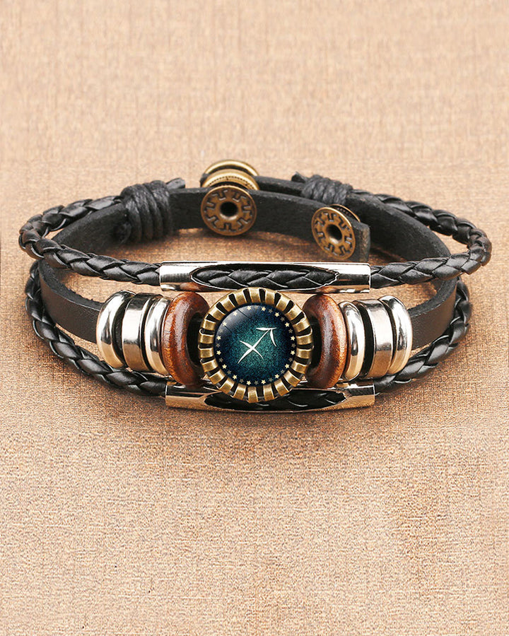Twelve Constellations Time Gem Cowhide Bracelet